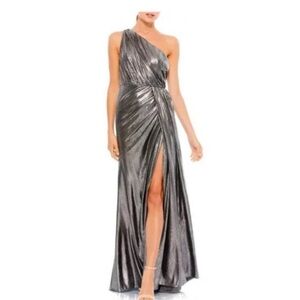 Mac Duggal Silver One Shoulder Dress